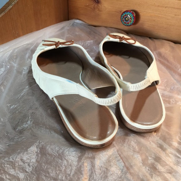 HERMES OFF-WHITE LEATHER MULES FLATS SLINGBACKS 36-6 ITALY ANKLE-STRAP BROWN - Picture 7 of 9